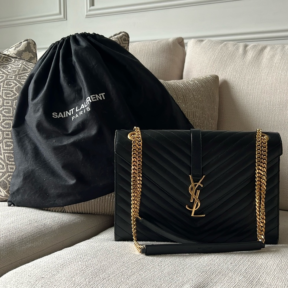 Yves Saint Laurent Black Quilted Leather Shoulder Bag - large AUTHENTIC - Picture 12 of 17